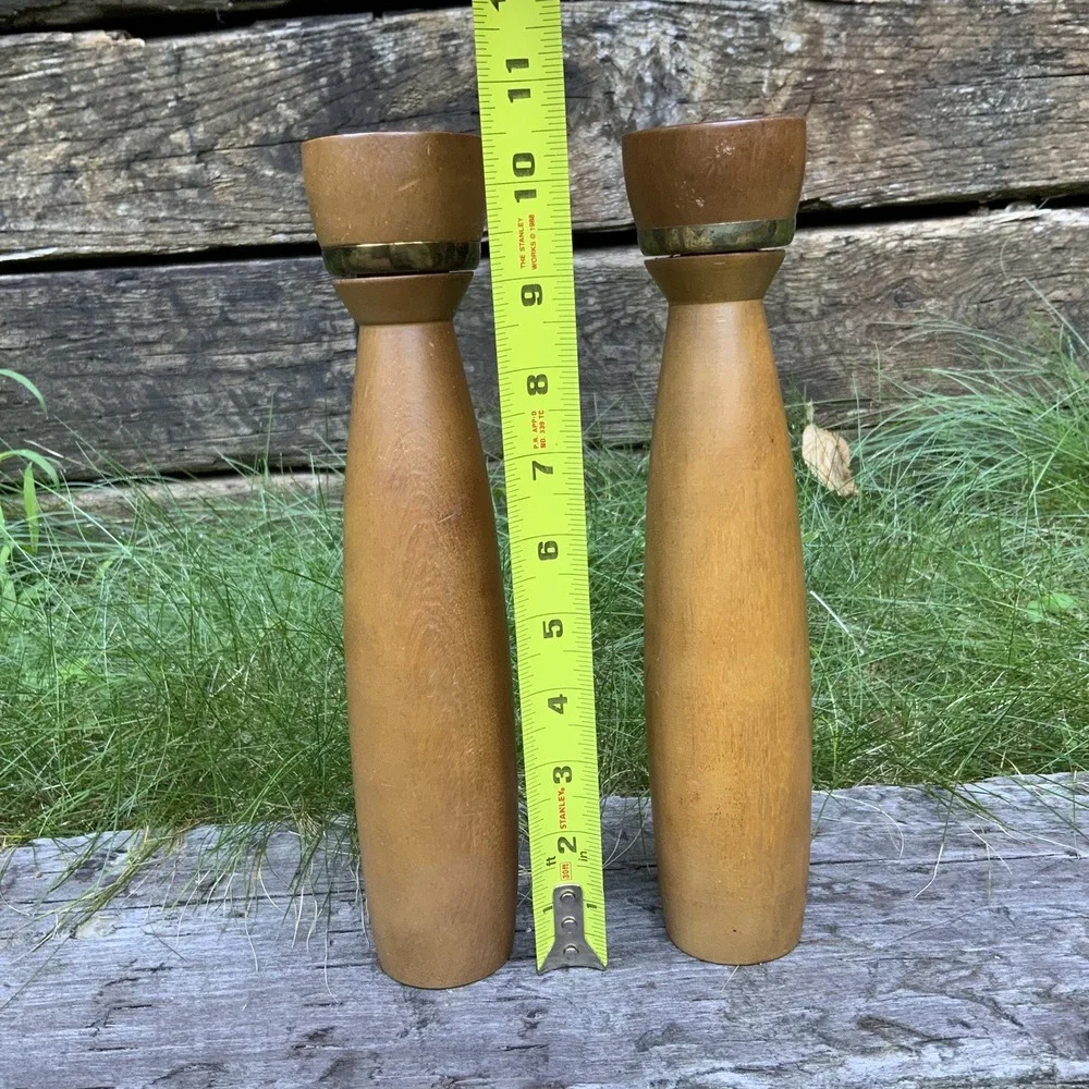 Vintage Mid Century Modern Tapered Wood Salt And Pepper‎ Shaker Set Japan 10.5